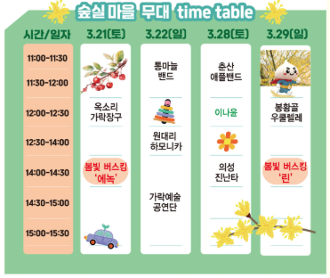 숲실 마을 무대 시간표